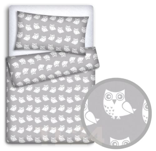 Baby 4Pc Bedding Set Pillow Duvet Quilt Fit Cotbed 140x70cm Owls Grey