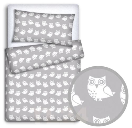 Baby 4Pc Bedding Set Pillow Duvet Quilt Fit Cotbed 140X70cm Owls Grey