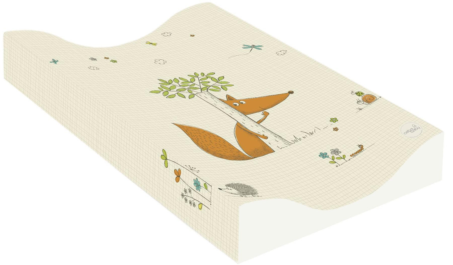 Baby Changing Mat Padded Soft Base 70x50cm Waterproof Raised Edges Fox Ecru