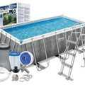 Bestway 13.6Ft Power Steel Rectangular Swimming Pool 412X201X122 cm Grey Rattan