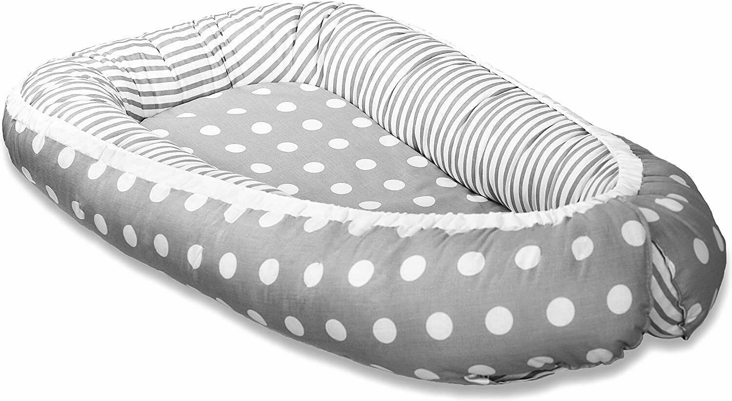 Baby Soft Cocoon Infant Reversible Sleep Nest Grey Stripes/ Dots Grey