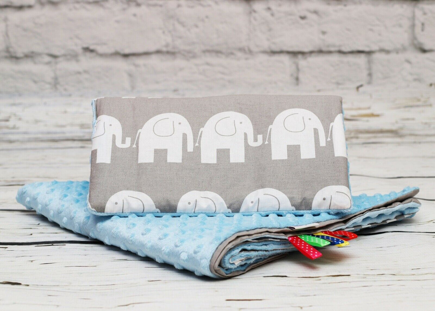 Warm Baby Blanket Dimple Cotton Quilt Pillow Double Sided 100X75cm Blue - Elephants