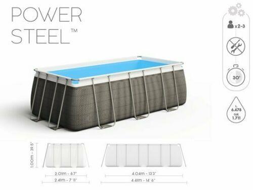 Bestway 13.6Ft Power Steel Rectangular Swimming Pool 412X201X122 cm Grey Rattan