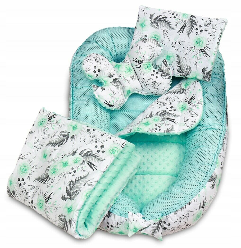 Baby Cocoon set 6pc Double-sided Bed Cushion GREEN FLOWERS