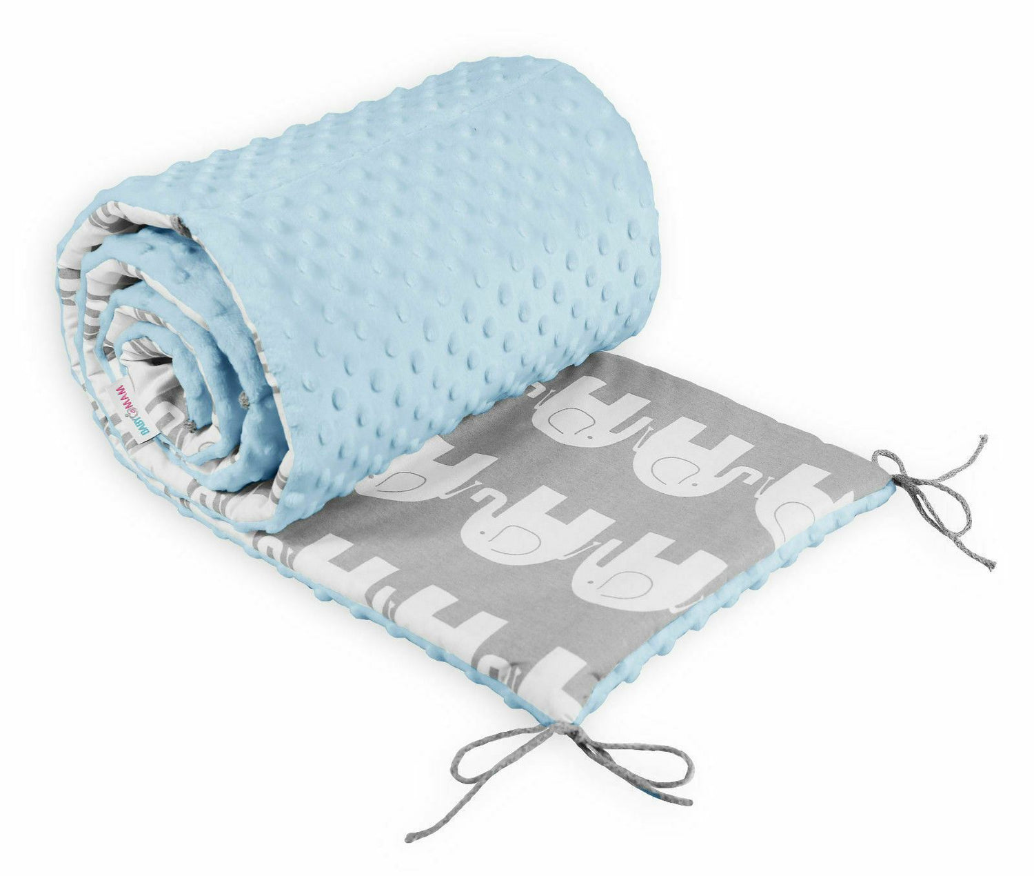 Baby dimple padded bumper 180cm straight fit COT 120x60 Blue/ Elephants grey
