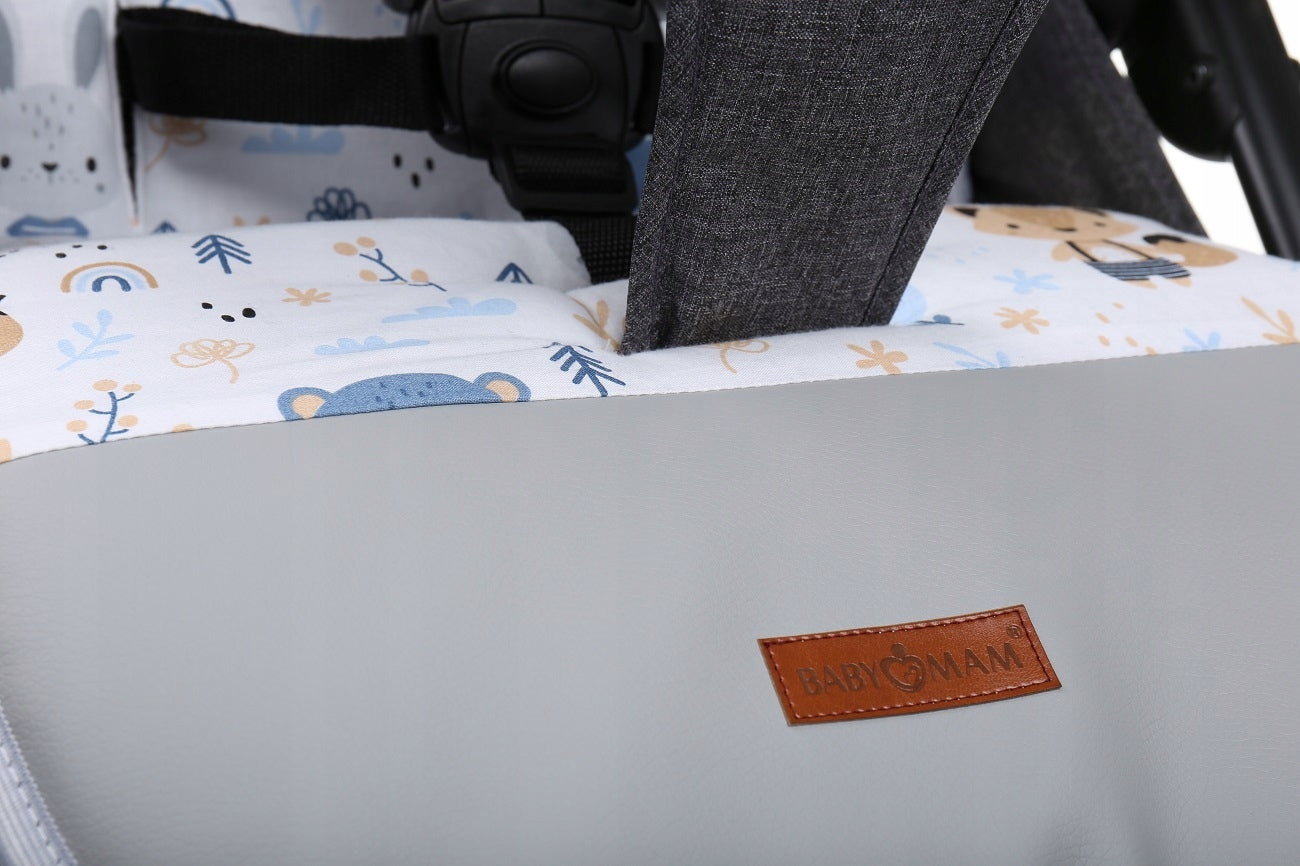 Universal Double Sided Pram Seat Liner Pushchair Buggy GRAPHITE/Forest Friends