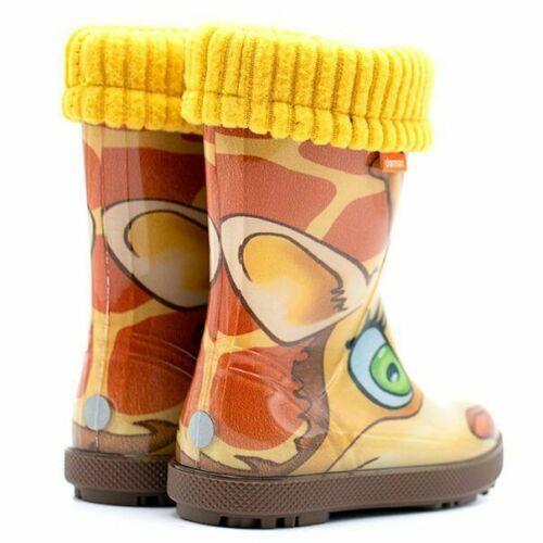 Wellies Kids Rain Snow Boots Removable Inner Lining Socks Wellington Giraffe