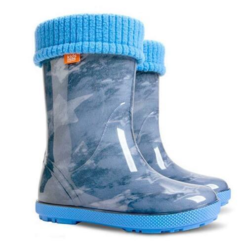 Wellies Kids Rain Snow Boots Removable Inner Lining Socks Wellington Jeans Star