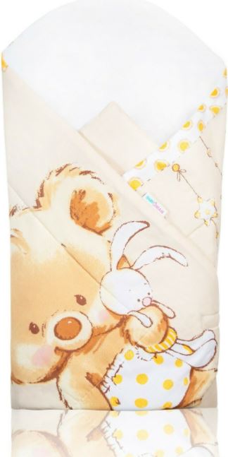 Baby Swaddle Wrap Newborn Bedding Blanket 100% Cotton Sleeping Bag Big Teddy Bear Cream