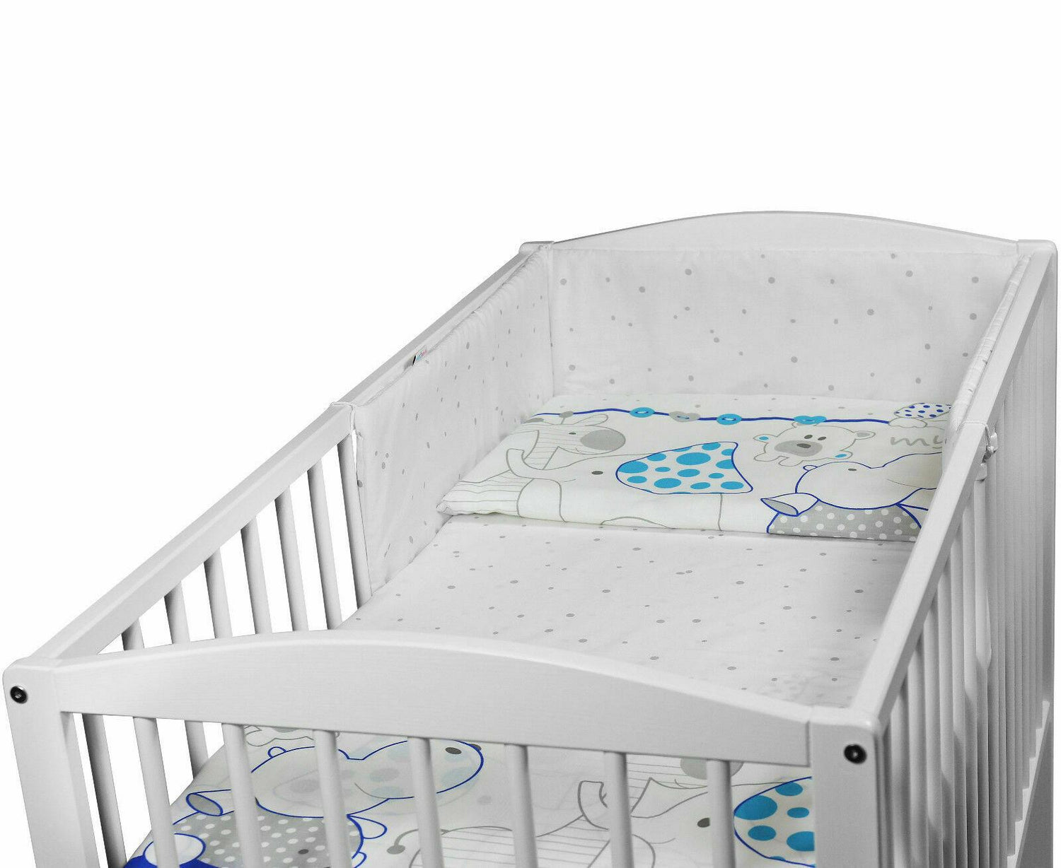 5Pc bedding set nursery pillow duvet bumper fit cot 120x60 Zoo Blue