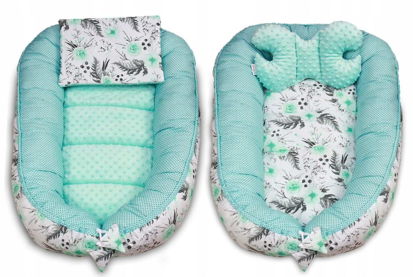 Baby Cocoon set 6pc Double-sided Bed Cushion GREEN FLOWERS