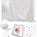 Baby 3Pc Bedding Set Pillow Duvet Bumper Fit Cotbed 140x70cm Grey Pink Stars