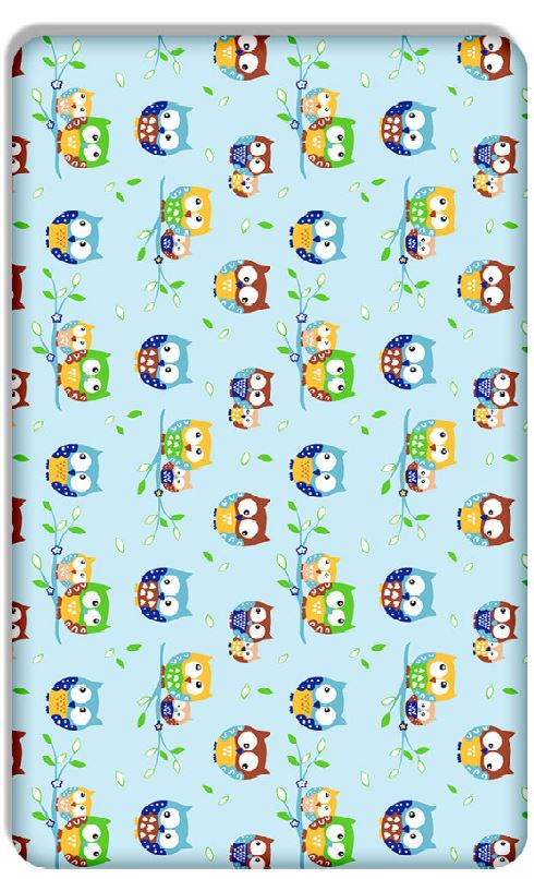 Baby Fitted Toddler Bed Sheet Printed 100% Cotton Mattress 160X80cm Owls Blue - MyHappy Baby