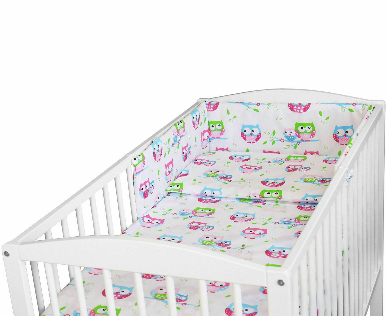 Baby 5Pc Bedding Set Pillow Duvet Bumper Fit Cotbed 14xX70cm Owls White