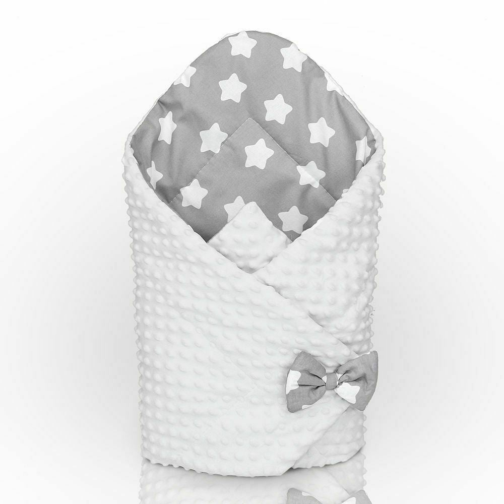 Baby Swaddle Wrap Newborn Dimple Cotton Infant Bedding White/ Big Stars On Grey