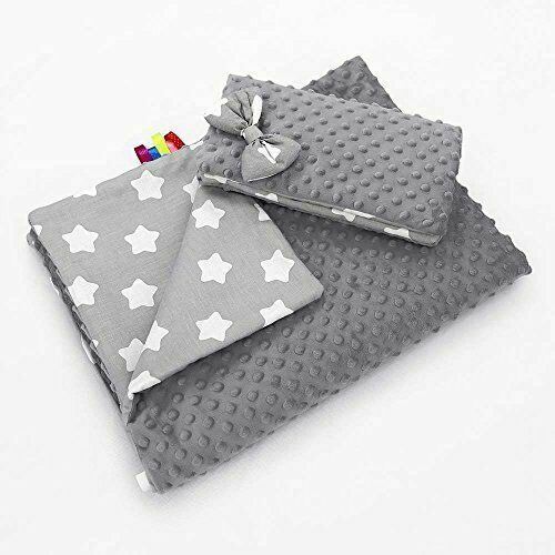 Warm Baby Blanket Dimple Quilt Pillow 100X75cm Grey - Big White Stars On Grey