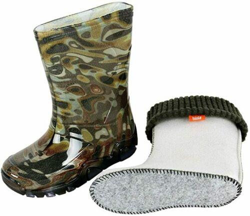 Wellies Kids Rain Snow Boots Removable Inner Lining Socks Wellington Brown Lava