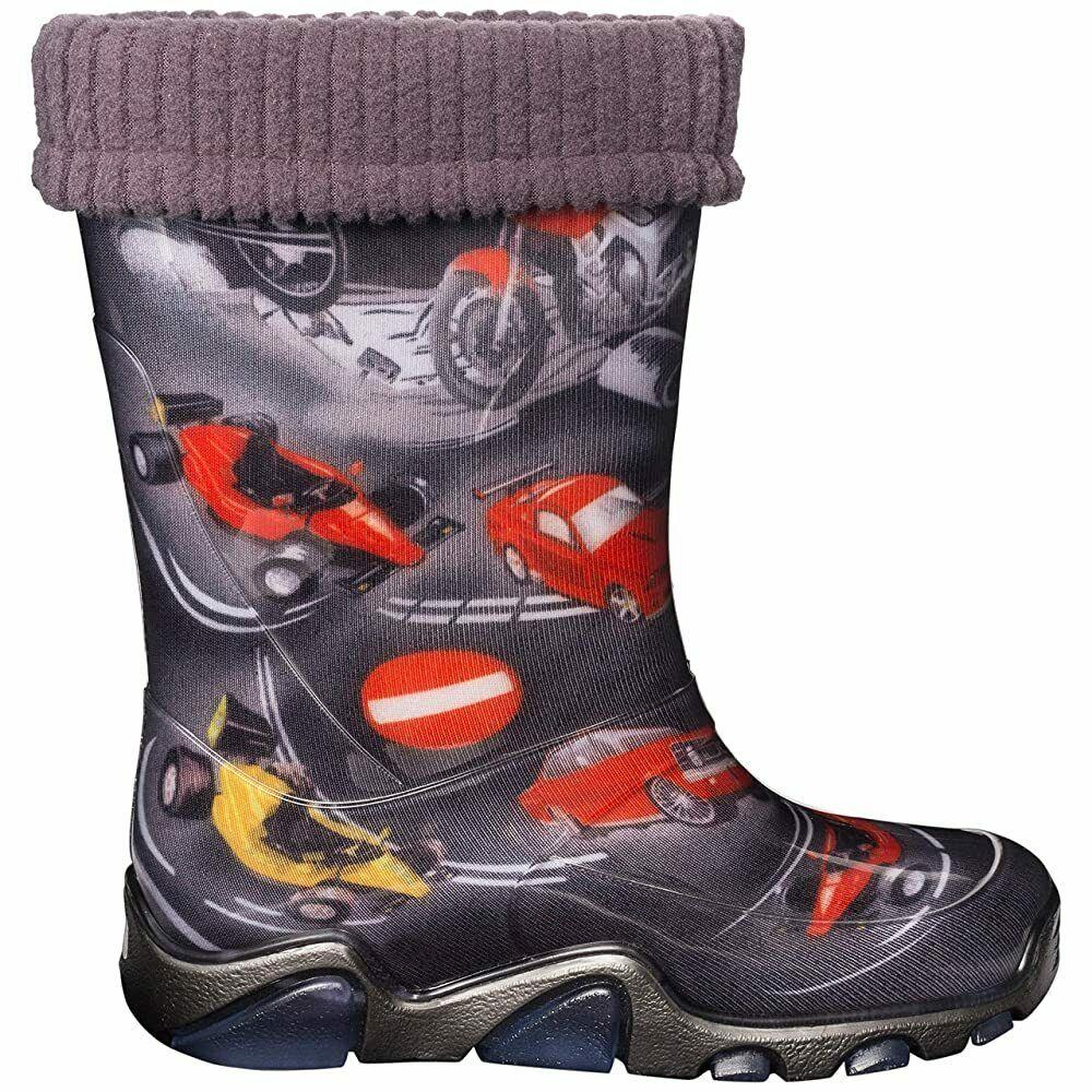 Wellies Kids Rain Snow Boots Removable Inner Lining Socks Wellington Cars
