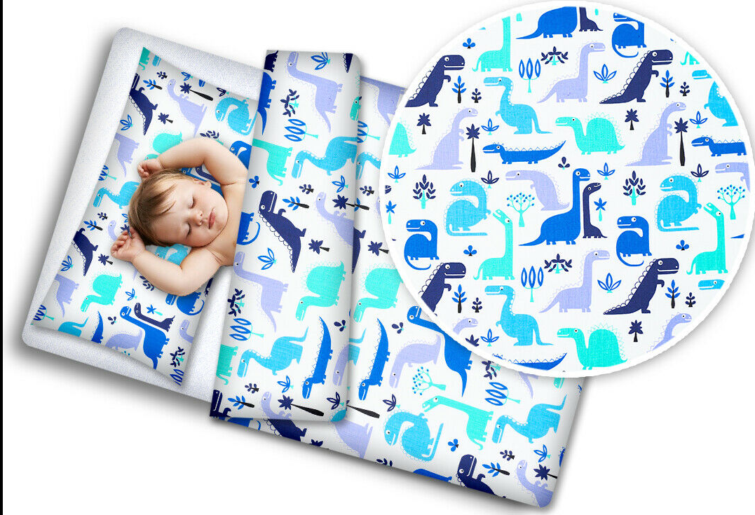 Baby bedding set 2pc 100% cotton pillowcase duvet cover 70x80cm fit crib - Dino Blue - MyHappy Baby