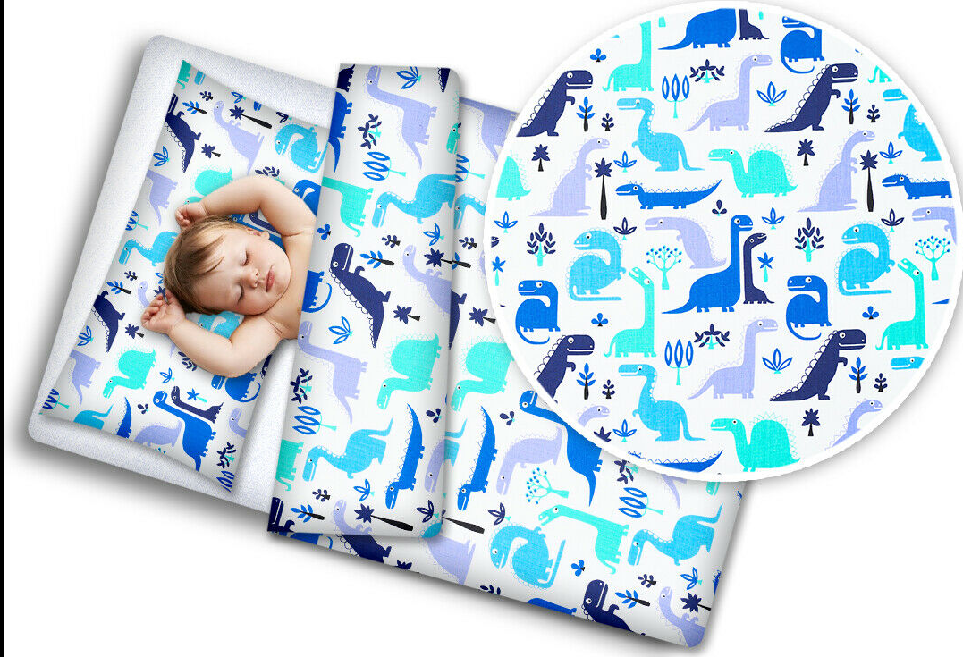 Baby bedding set 2pc 100% cotton pillowcase duvet cover 70x80cm fit crib - Dino Blue