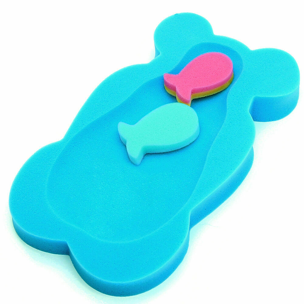 Baby Bath Sponge Support Comfort Soft Safe Foam Mat Toddler +Two Sponge Blue