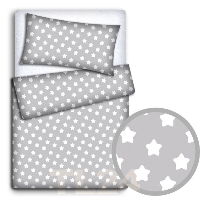 Baby Bedding Set 70X80cm Pillow Duvet 4Pc Fit Crib Big White Stars On Grey