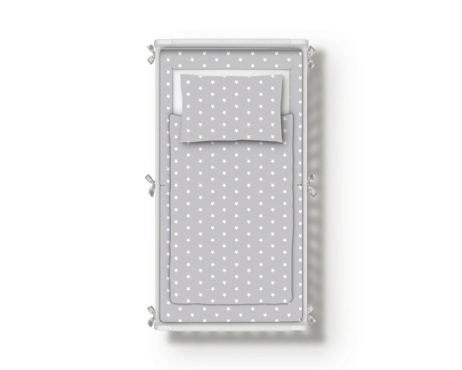 Bedding Set 3Pc Bumper All Around Pillowcase Duvet Cover Fit Cot 120x60cm Small White Stars