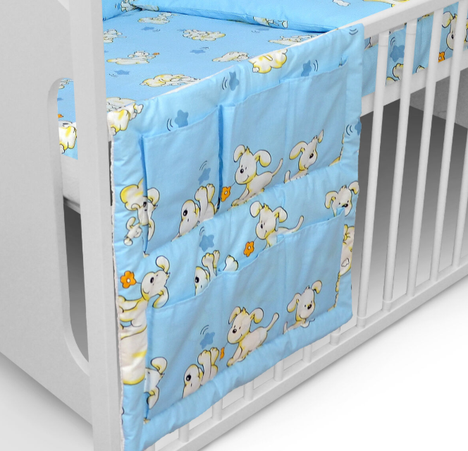 Baby Organiser Bed Nursery Cot Tidy Hanging Storage 6 Pockets Puppy Blue