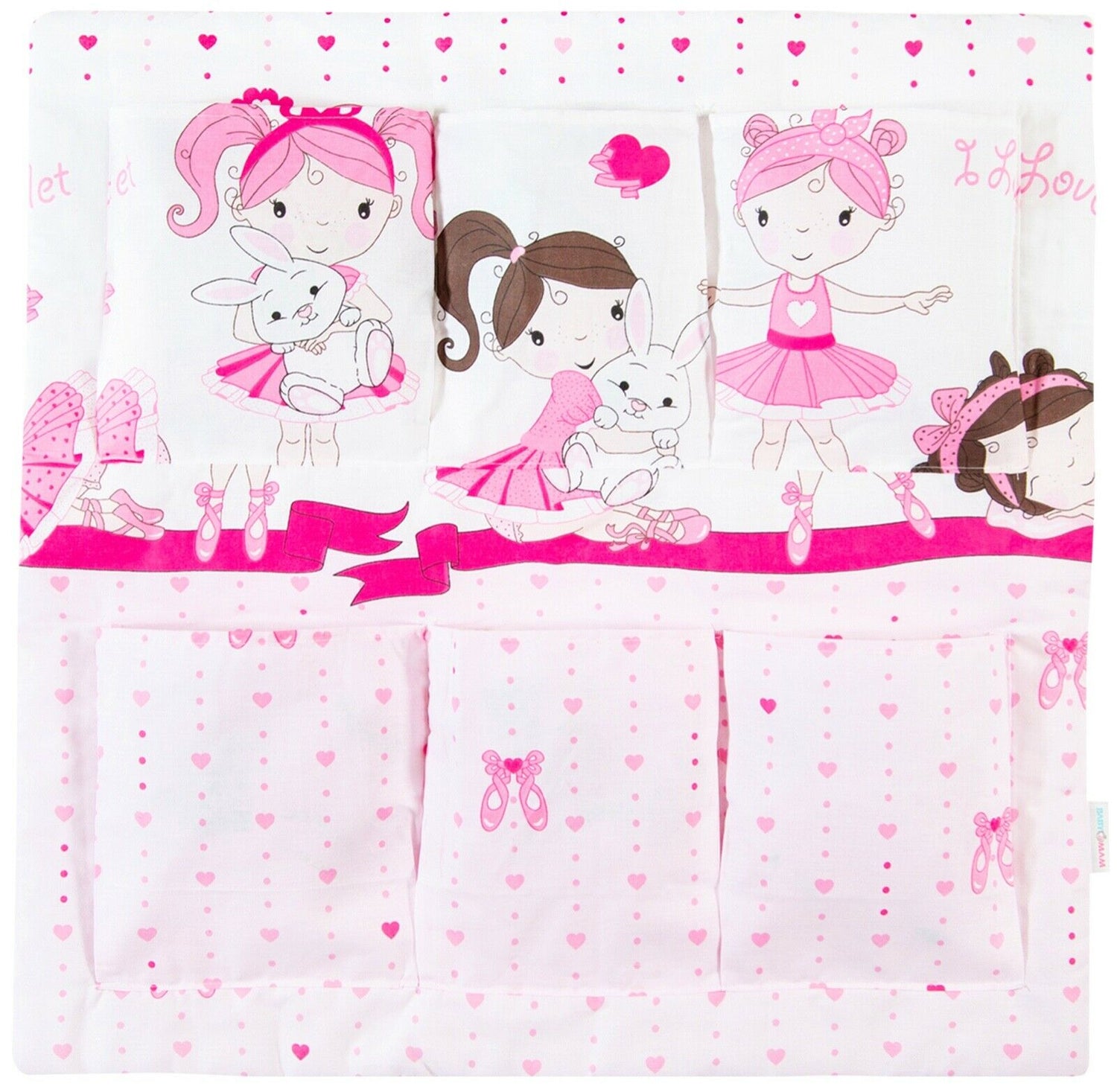Cot Tidy Organiser Bed Nursery Hanging Storage 6 Pockets Ballerina Pink