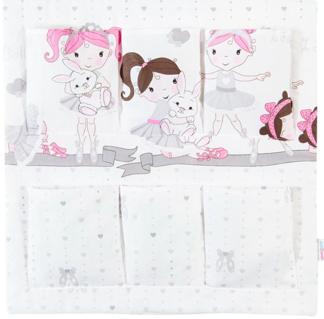 Cot Tidy Organiser Hanging Storage 6 Pockets Ballerina Grey
