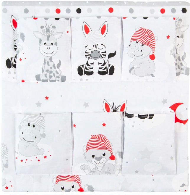 Cot Tidy Sweet Animals Grey Nursery Hanging Storage 6 Pockets