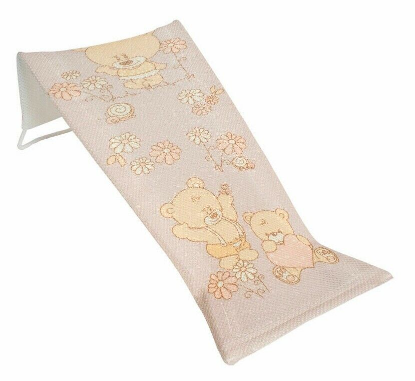 Baby Newborn Bath Pad Soft Seat Deckchair Safety Support For Bathing Teddy Beige