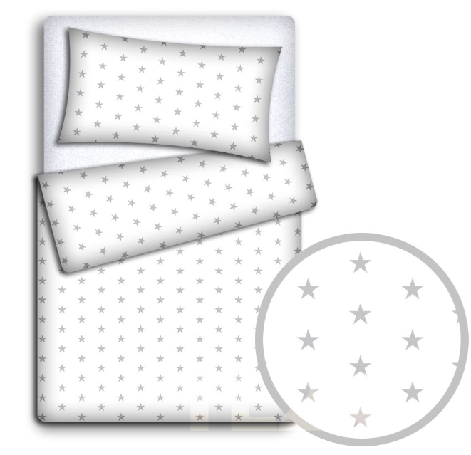 Baby Bedding Fit Cotbed 135X100cm Pillowcase Duvet Cover 2Pc Grey Stars On White