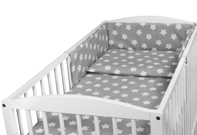 Baby 3Pc Bedding Set Pillow Duvet Bumper Fit Cot 120X60 Big White Stars On Grey
