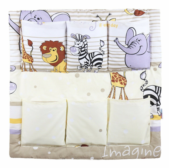 Cot Tidy Organiser Bed Nursery Hanging Storage 6 Pockets Safari Beige