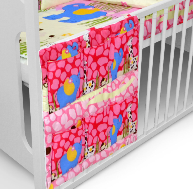Cot Tidy Organiser Bed Nursery Hanging Storage 6 Pockets Monkey Pink
