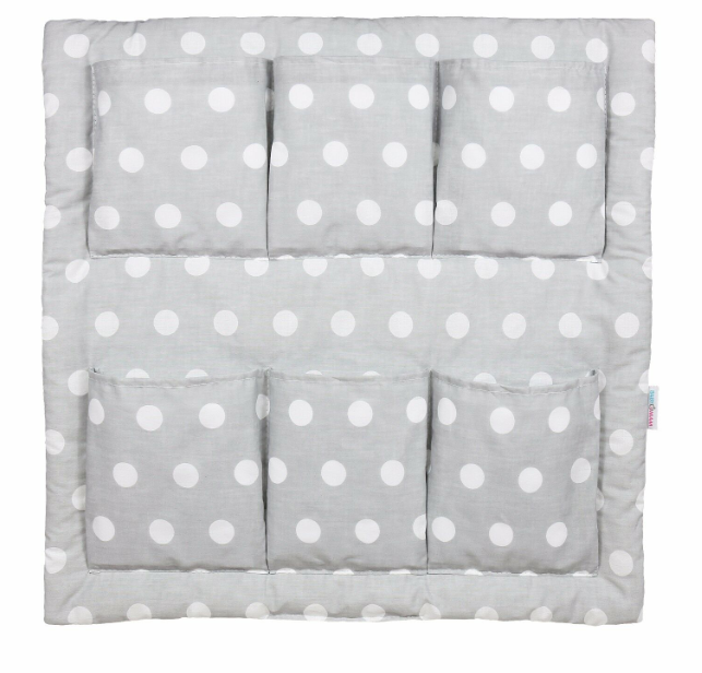 Cot Tidy Organiser Bed Nursery Hanging Storage 6 Pockets Dots Grey