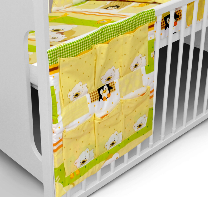 Baby Bed Nursery Hanging Storage 6 Pockets Cot Tidy Organiser Teddy &Fish Cream