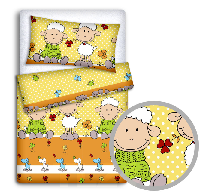Baby Bedding Set 120x90 Pillowcase Duvet Cover 2Pc Fit Cot 120x60 Sheep Yellow - MyHappy Baby