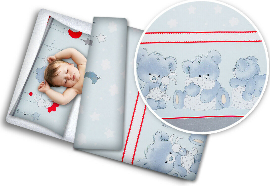 Baby bedding set 2pc 100% cotton pillowcase duvet cover 70x80cm - Cuddle Bear Grey