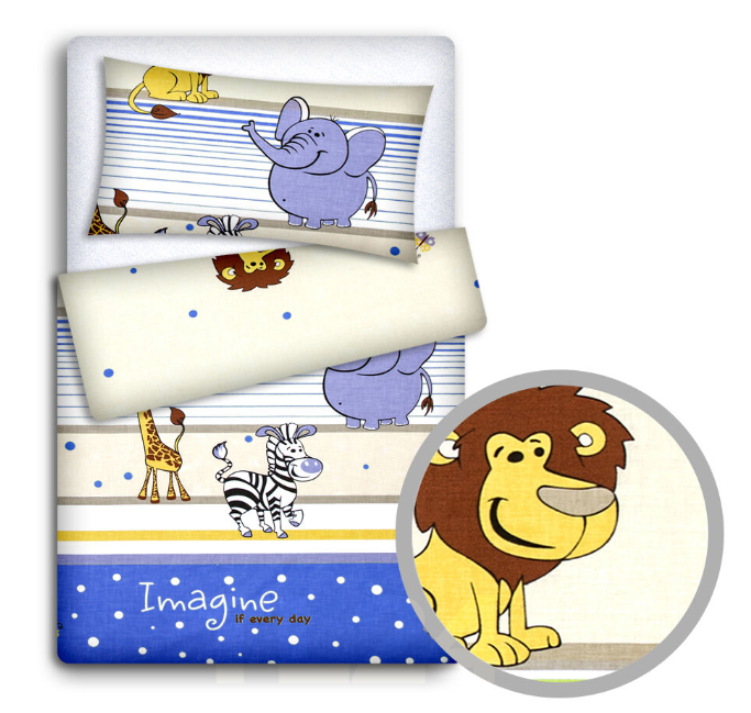 Baby Bedding Set 120X90 Pillowcase Duvet Cover 2Pc Fit Cot 120X60 Safari Blue - MyHappy Baby