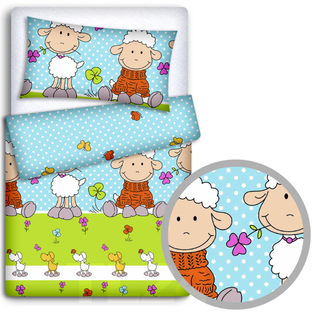 Baby Bedding Fit Cotbed 135X100cm Pillowcase Duvet Cover 2Pc Sheep Turquoise