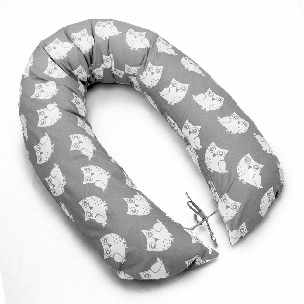 Large Breast Feeding Pillow + Cover Baby Pregnancy Maternity 170cm Owls Grey - MyHappy Baby