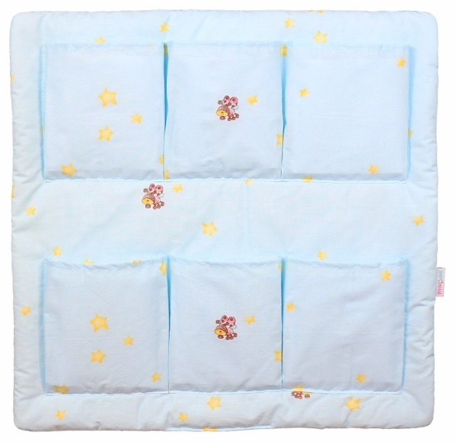 Cot Tidy Organiser Bed Nursery Hanging Storage 6 Pockets Bees Blue