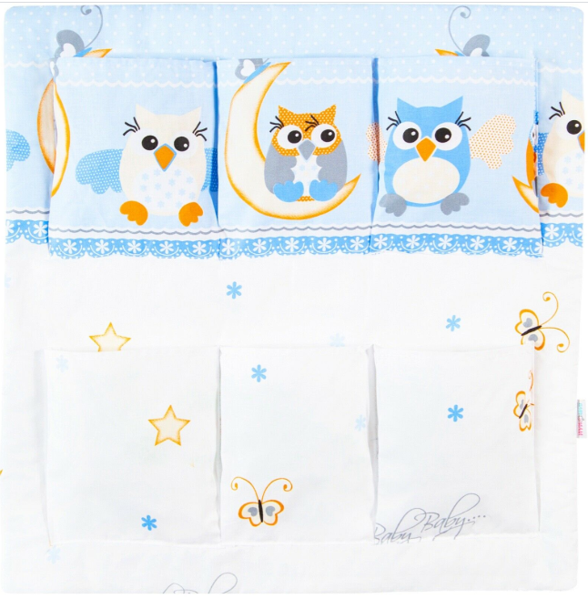 Cot Tidy Owls Moon Blue Nursery Hanging Storage 6 Pockets