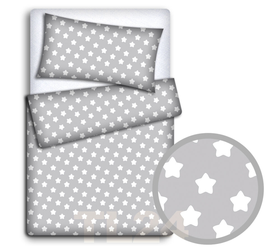 Baby Bedding Fit Crib Set 70X80cm Pillowcase Duvet Cover 2Pc Big Stars On Grey