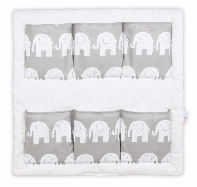Cot Tidy Organiser Bed Nursery Hanging Storage 6 Pockets Elephants Grey
