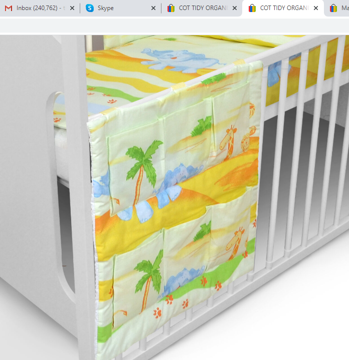 Cot Tidy Organiser Bed Nursery  6 Pockets Hanging Storage Safari