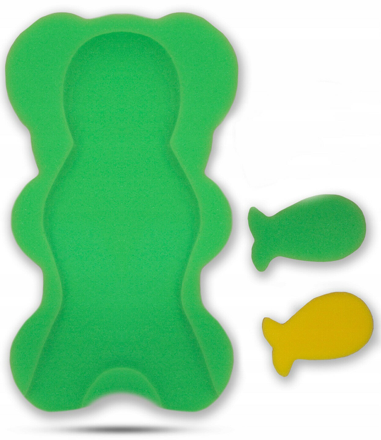 Baby Bath Sponge + 2 Small Sponges Safety Support Comfort Soft Safe Foam Green