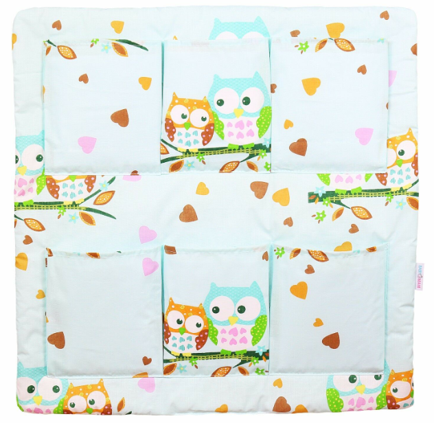 Cot Tidy Organiser Bed Nursery Hanging Storage 6 Pockets Owls Turquoise
